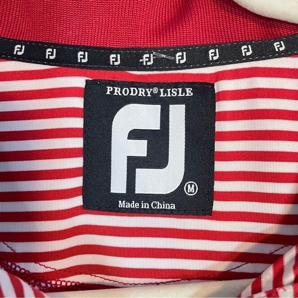 FootJoy ProDry Lisle Red White Striped Short Sleeve Polo Shirt Size Mens Medium - Picture 6 of 7